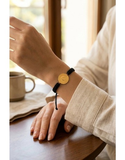 Çeyrek Altınlı Siyah İpli Bileklik