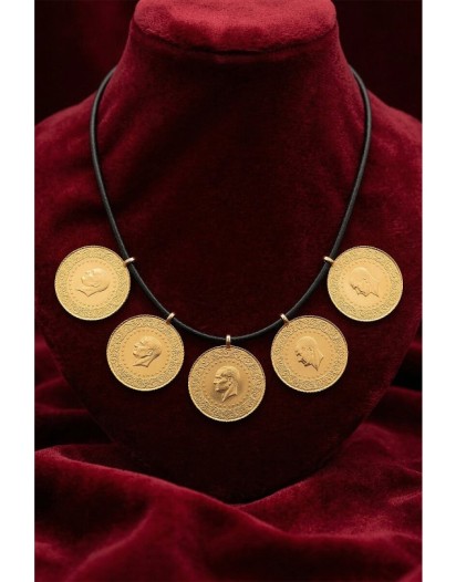 5 Adet Yarım Altınlı İpli Kolye