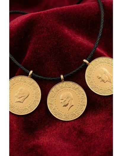 3 Adet Tam Altınlı İpli Kolye