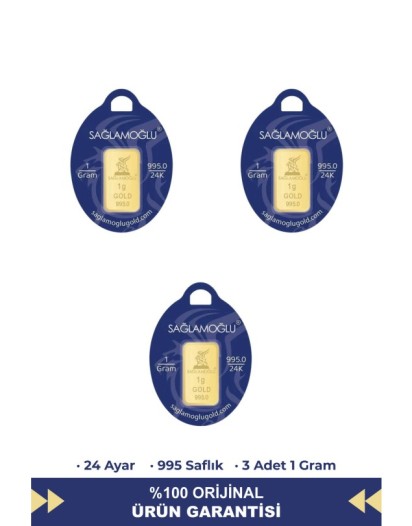 3 Gr 24 Ayar Külçe Altın (3 Adet 1 Gram)