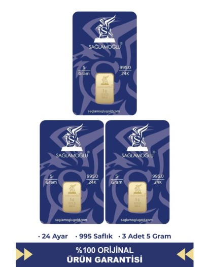 15 Gr 24 Ayar Külçe Altın (3 Adet 5 Gram)