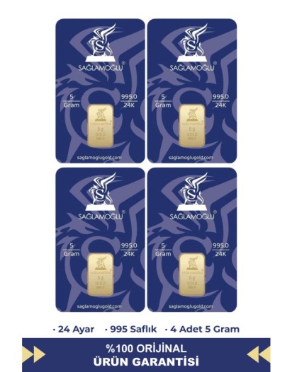 20 Gr 24 Ayar Külçe Altın (4 Adet 5 Gram)